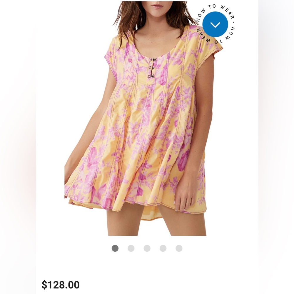 Yellow & Pink Floral Short Cap-Sleeve Swing Dress